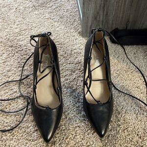 Brash Black Lace-Up Heels